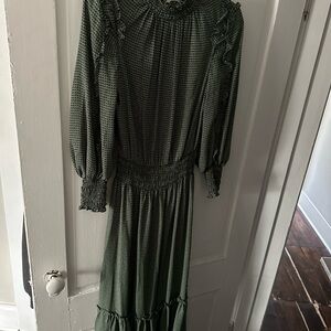 Max Studio Long Sleeve Green Dress with Ruffle Details
